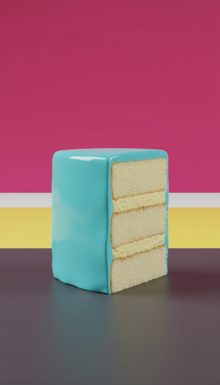 Vivid Cyan Mirror-Glazed Cake Slice